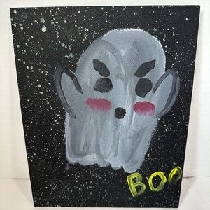 Hand-painted adorable spooky Halloween scary ghost gouache painting